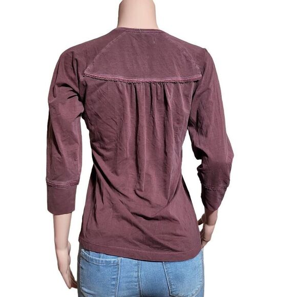 Pulp 3/4 raglan sleeve henley merlot with detail on front top M - Picture 5 of 6